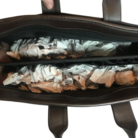 JACK ROGERS Mens Executive Leather Briefcase Messenger Bag Brown Zip Top 16" - Picture 5 of 12